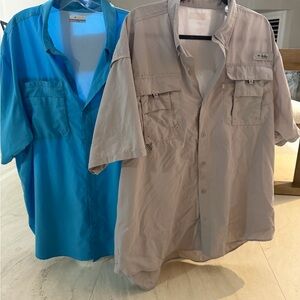 Columbia Short Sleeve Fishing Shirts - Blue & Khaki